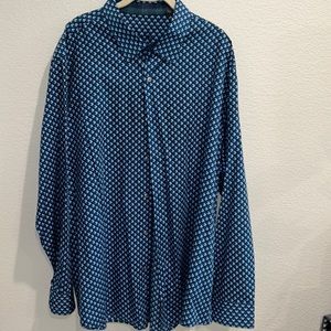 Tasso Elba l/s button up dress shirt, EUC, Blue print, 3XL, 19-19.5
